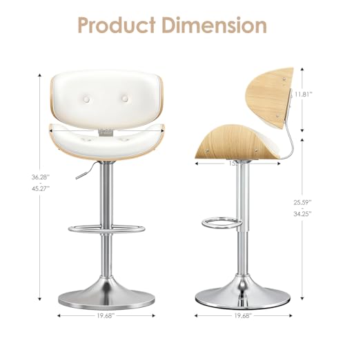 Image of Adjustable Swivel Bar Stools Chair,Counter Height Bar Stools with Back,350 LBS PU Leather Bar Stool for Kitchen Island,Upholstered Pub Stools with Footrest (White, Set of 4)