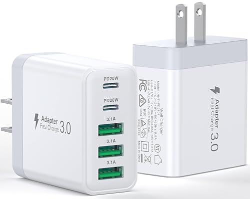 [2-Pack] USB C Wall Charger, 50W Fast USB C Charger Block, 5-Port...