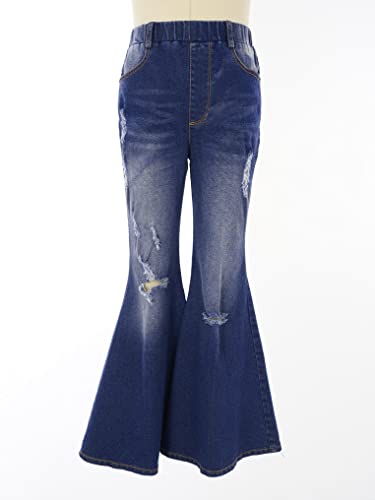 Kids Girls Casual Denim Jeans Bell Bottoms Ruffle Tassel Hem Flare Pants Elastic Waist Bottom Trousers3