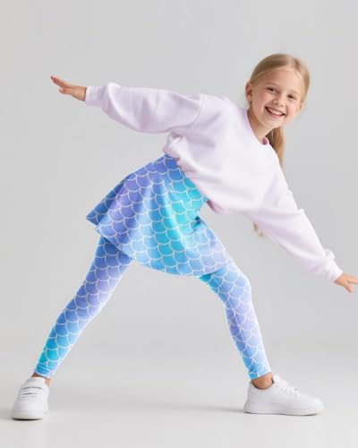Girls Leggings with Skirt Kids Footless Tights Cute Mermaid Unicorn Leggings for Toddler Girls Kids Ruffle Tights 4-7 Years3