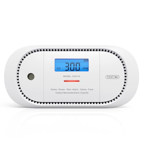 X-Sense Alarma detectora de monóxido de Carbono con Pantalla Digital LCD, Alarma detectora de CO con batería reemplazable de 5 años y Memoria del Valor Pico, XC01-R
