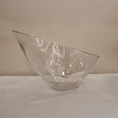 Image of KALAKRITI 21 cm Tilted Glass Flower Vase | Slanted Clear Glass Decorative Table Vase | Modern Centerpiece Flower Holder for Living Room, Bedroom, Office | Premium Transparent Floral Display Bowl