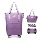 UNWAAT Foldable Double Layer Expandable Luggage Bag, Large Capacity Dry and Wet Separation Travel Bag with Wheels, purple, One Size, Trending
