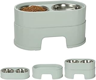 MASOCAT Raised Dog Bowls,Stainless Steel Dog Food Dish and Pet Water Bowls,Elevated Height Adjustable Double Bowl with Stand for Small Medium Dogs and Cats (Green)