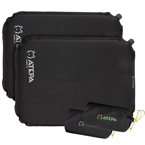 ATEPA Inflatable Stadium Seat Cushion, Self-Inflating Memory Foam Stadium Seats Bleacher Seat Chair Cushion Pad for Airplane Travel Backpacking Sports Events, Black 2Pack