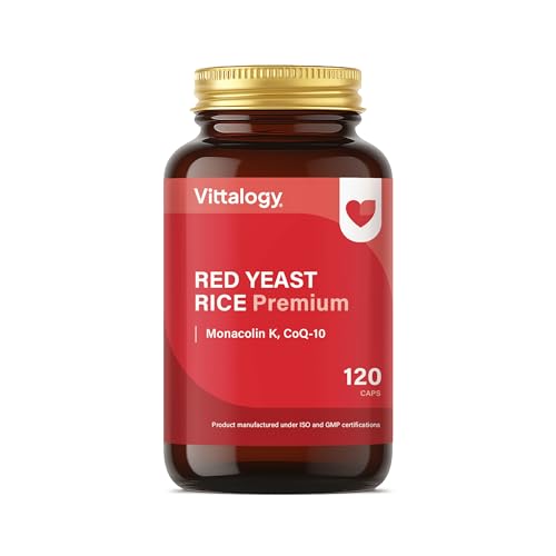 VITTALOGY Red Yeast Rice Premium Complemento Alimenticio de Levadura de Arroz Rojo con Coenzima Q10 para Reducir el Colesterol. Suplemento con Extracto de Cardo Mariano y Policocanol. 120 Cápsulas