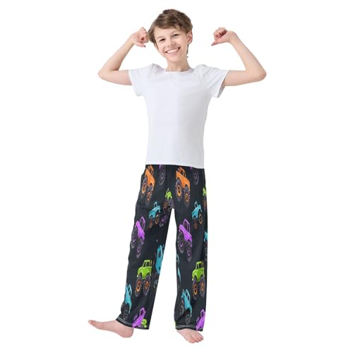 Cartoon Monster Trucks Vibrant Color Lounge Pajama Pants Soft PJ Bottoms for Sleepwear Ages 6-14 Years3