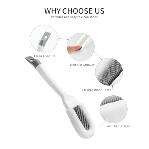 Andiker Polypropylene Professional Cleaning Shoe Brush, Multifunctional Long Handle, Hangable Soft Bristle Shoes Cleaner, White