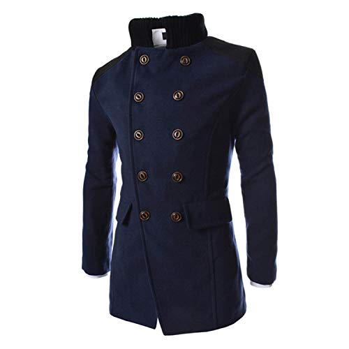 Wool Pea Coat for Men,Fleece Jacket Classic Trench Coat Winter Wool Pet Jacket Oversized Outwear Jackets (Navy,Large)