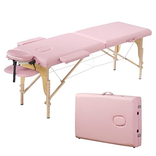 Prilinex Portable Folding Massage Table - 2 Sections Massage Bed Spa Table with Carrying Bag, Face Cradle, Armrest & Hand Pallet - Easy Set Up, Lightweight, Height Adjustable 24" to 33" Pink