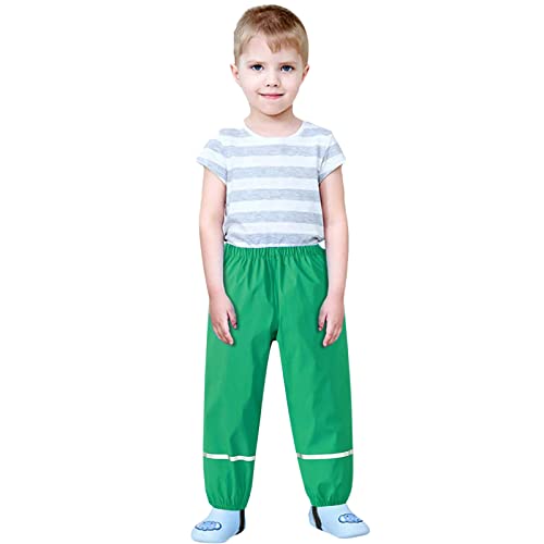 Unisex Kids Rain Pants Elastic Water-Proof Rain Trouser Lightweight Sweatpants Toddler Rain Hiking (Green, 7-9 Years)2