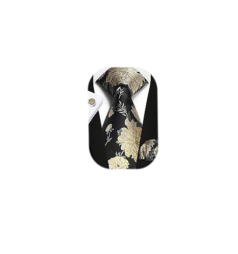 Image of Enlision Ties for Men Floral Tie Handkerchief Cufflinks Set Formal Flower Classic Mens Necktie & Pocket Square Wedding
