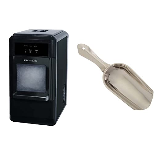 Frigidaire EFIC237 Countertop Crunchy Chewable Nugget Ice Maker, 44lbs per Day, Auto Self Cleaning, Black Stainless & Winco Stainless Steel 4 Ounce Ice Scoop, Medium