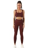 Nekosi Damen 2teiliger Sportanzüge Sport Sets Sport BH mit und Leggings Yoga Outfit nahtlos Trainingsanzug Set, Braun, M