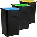 Deuba® 3x Poubelle tri sélectif 50L couvercle basculant corbeille papier sans odeur poubelle cuisine salle de bain poubelle collecteur déchets