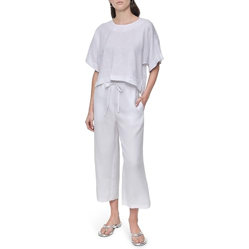 Pantalones de lino DKNY transpirables y ligeros con corte recto para mujer