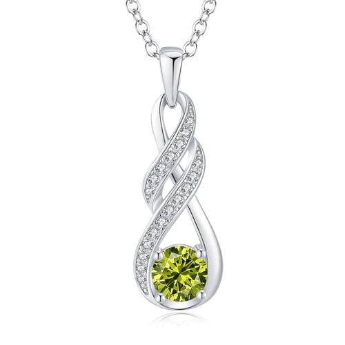 LOCIBLO August Birthstone Necklaces for Women 925 Sterling Silver Infinity Pendant White Gold Green Created Peridot Necklace Jewellery for Her 16+2