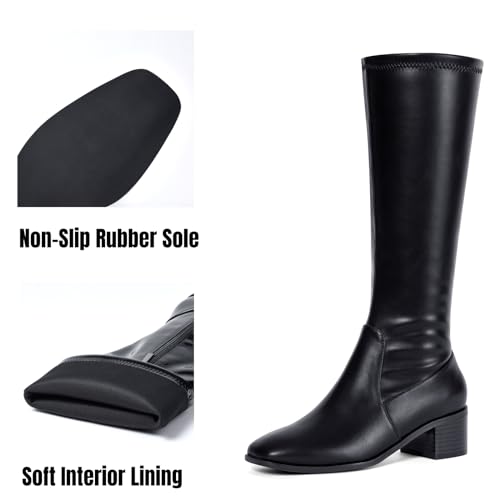 Elisabet Tang Knee High Boots for Women 2 inch Chunky Low Heel Boots Square Toe Side Zipper Fall Winter Comfort Boots3