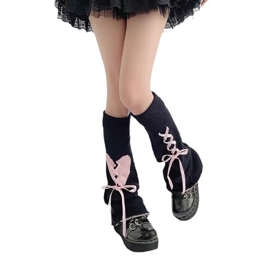 Heart Knit Leg Warmers for Women Y2K Leg Warmers Goth Lolita Ankle Heap Socks Kawaii Harajuku Long Leg Socks Cover