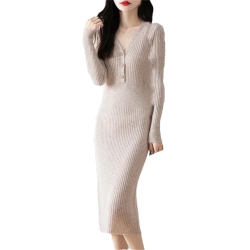 Dndrdhfb Women's Merino Wool Midi Dress, V-Neck...