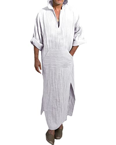 YAOHUOLE Men's Long Sleeve Kaftan Side Split Long Gown Thobe Hooded Men Caftan
