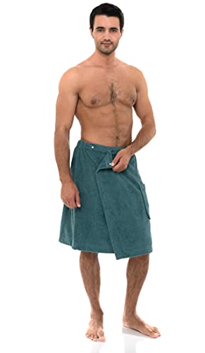 Image of TowelSelections Mens Shower Wrap Adjustable Cotton Terry Bath Gym Cover Up with Snaps Large /XX-Large Brittany Blue