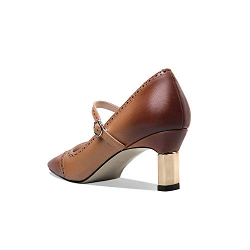 TinaCus Genuine Leather Women's Handmade Little Square Toe Mental Mid Stiletto Heel Buckle Gradient Color Mary Jane Pump Shoes3