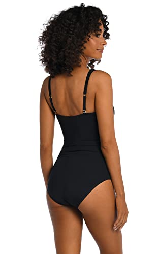 La Blanca Women's Standard Island Goddess Underwire Ruffle Surplice Mio One Piece Swimsuit, Black, 12 #TOP12