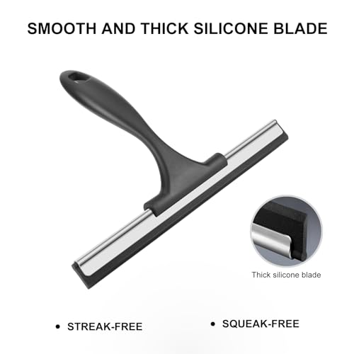 Image of SetSail Shower Squeegee for Glass Doors Stainless Steel Squeegee for Shower Glass All-Purpose Window Squeegee for Tile Shower Walls, Bathroom, Sink, Mirror, Car Window Cleaning 10 Inches