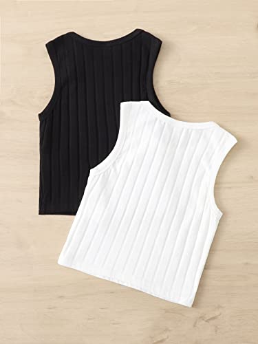 SHENHE Girl's 2 Piece Sleeveless Ribbed Knit Crewneck Cropped Vest Tank Crop Tops2
