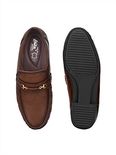 Image of HITZ Men's Brown Leather Slip-On Comfort Shoes