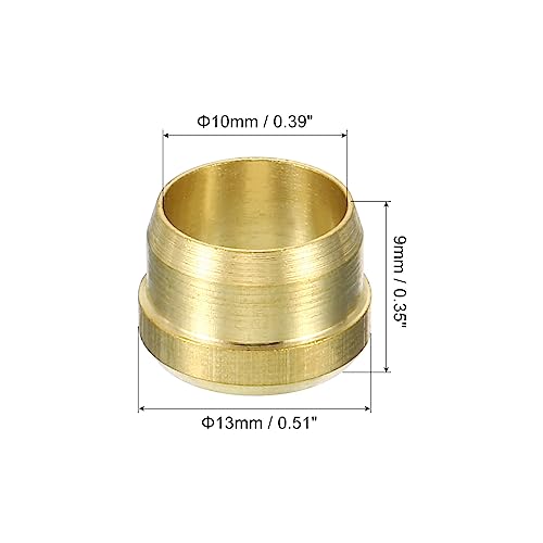 PATIKIL 10mm Tube OD Brass Compression Sleeves Ferrules 10 Pack Brass Compression Fitting Assortment Kit, Gold Tone - Image 2