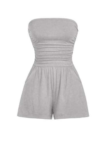 Image of AUXDIO Women Summer Casual Strapless Romper Sleeveless Off Shoulder Short Jumpsuits 2026 Beach Vacation Clothes