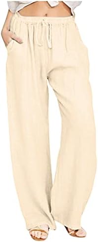 UNIPIN Linen Pants for Ladies Lounge Pants Excessive Waist Informal Summer time Unfastened Match Pockets Extensive Leg Comfortable Stable Trousers