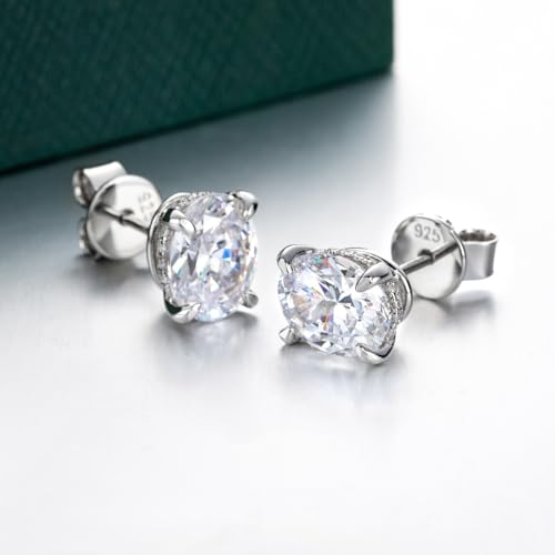 Bo.Dream Cubic Zirconia CZ Stud Earrings for Women 18K White Gold Plated Sterling Silver2