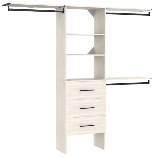 ClosetMaid SuiteSymphony 25-Inch Closet System Tower with (3) Hanging Rods, (3) Drawers, and (3) Top Shelves, White Timber