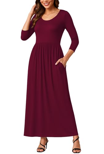 Image of EUOVMY Women's Long Sleeve Loose Maxi Dresses Casual Long Dresses with Pockets