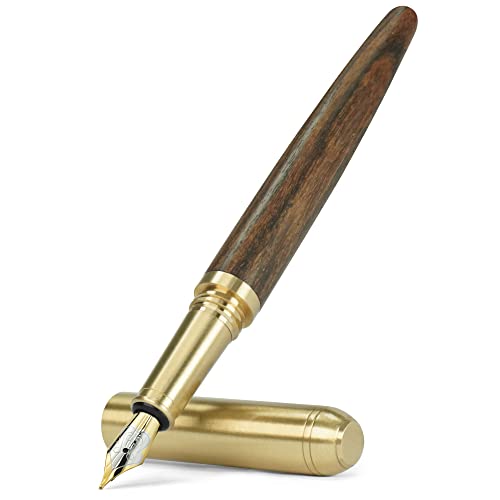 Stylo-plume vintage en bois au bureau, écriture fluide avec convertisseur et cartouches
