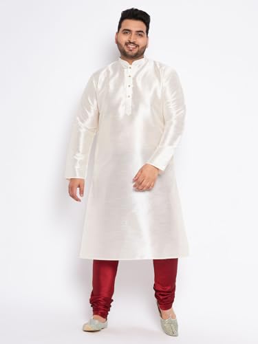 Image of Vastramay Plus Men's White Silk Blend Kurta Pyjama Set VPLUSMKWH001nPBL 44 | Independence Day