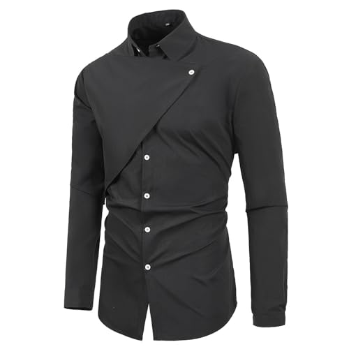 Cambkatl Men's Asymmetrical Dress Shirts, Long Sleeve Button Down Casual Suit Shirts Slim Fit Formal Business Work Shirts