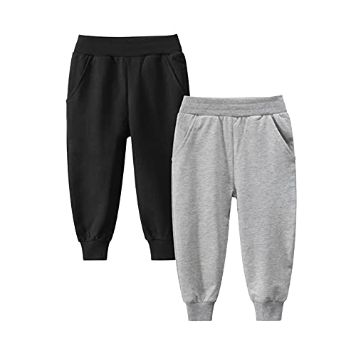 Image of HILEELANG Toddler Boy Sweatpants Kids Sport Jogger Cotton Casual Active Playwear Sweats Pants 2-Pack
