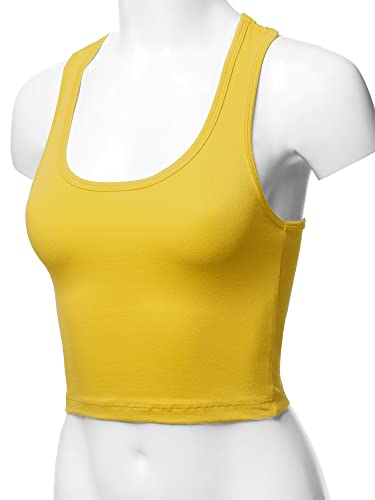 Cotton Casual Scoop Neck Sleeveless Cropped Racerback Tank Tops Yellow M #TOP4