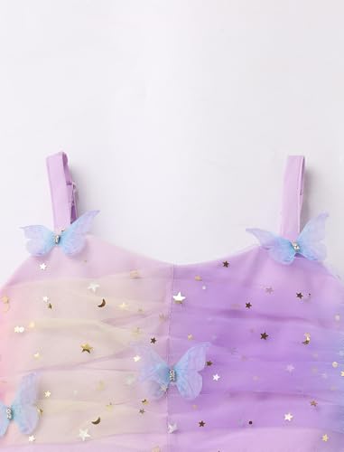 WIBMK Kids Baby Girls Sequin Stars Butterfly Rainbow Tulle Dress Spaghetti Strap Prom Birthday Wedding Party Dresses4