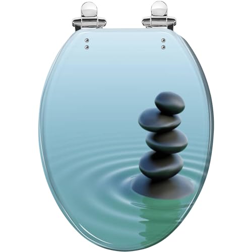 Elongated Toilet Seat Stones balance turquoise Resin Toilet Seat Slow Quiet Close Lid with Quick-Release Hinges Cover Bumpers Easy to Clean Install