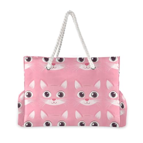 Cats Face Baby Peach Sturdy Tote Bag Portable with side pocketes Bag With Zipper for beach&school&work2