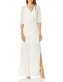 HALSTON Heritage Women's Flowy Pleated Sleeve V Neck Tie Back Gown Dress, Sunset, 0