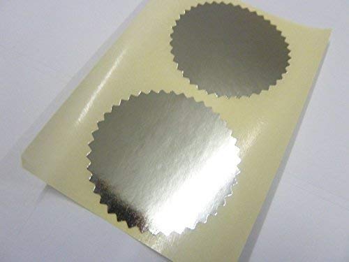 Roll of 1000 42mm Serrated Edge Certificate Wafer Company Seal Labels, Stickers for Embossing, Rewards & Awards (Shiny Silver)