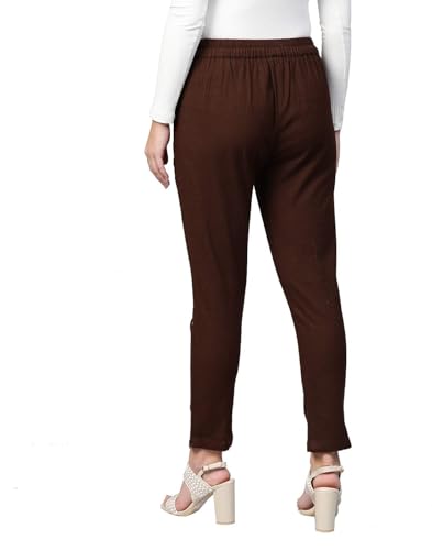 Image of Yash Gallery Women's Regular Fit Mid Rise Solid Cotton Slub Ankle Length Regular Trouser Pant