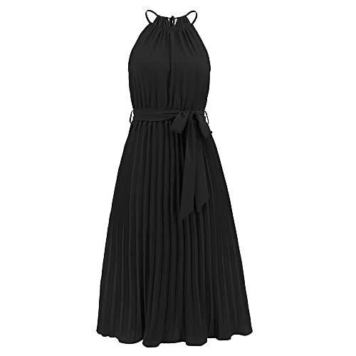 fczfczklk Damen Sommer Sexy Dünn Strap Ärmellos Plissee Kleid Lange Sonne...
