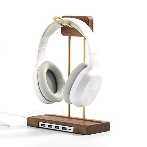 Jixi Black Walnut Wooden Headphone Stand Brass Creative Headphone Shelf Bracket USB Base Headset Headphone Holder Earphone Rack (Color : USB)